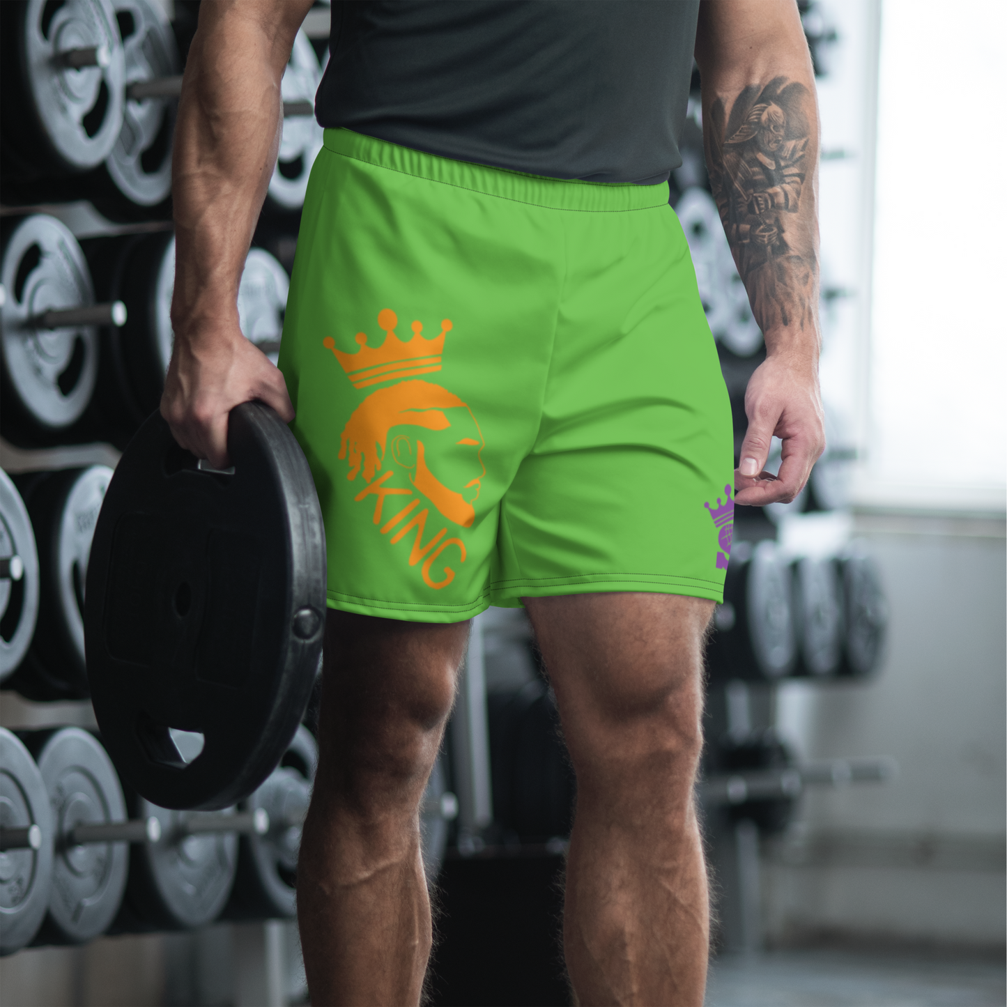 Green King Shorts (orange & purple logo)