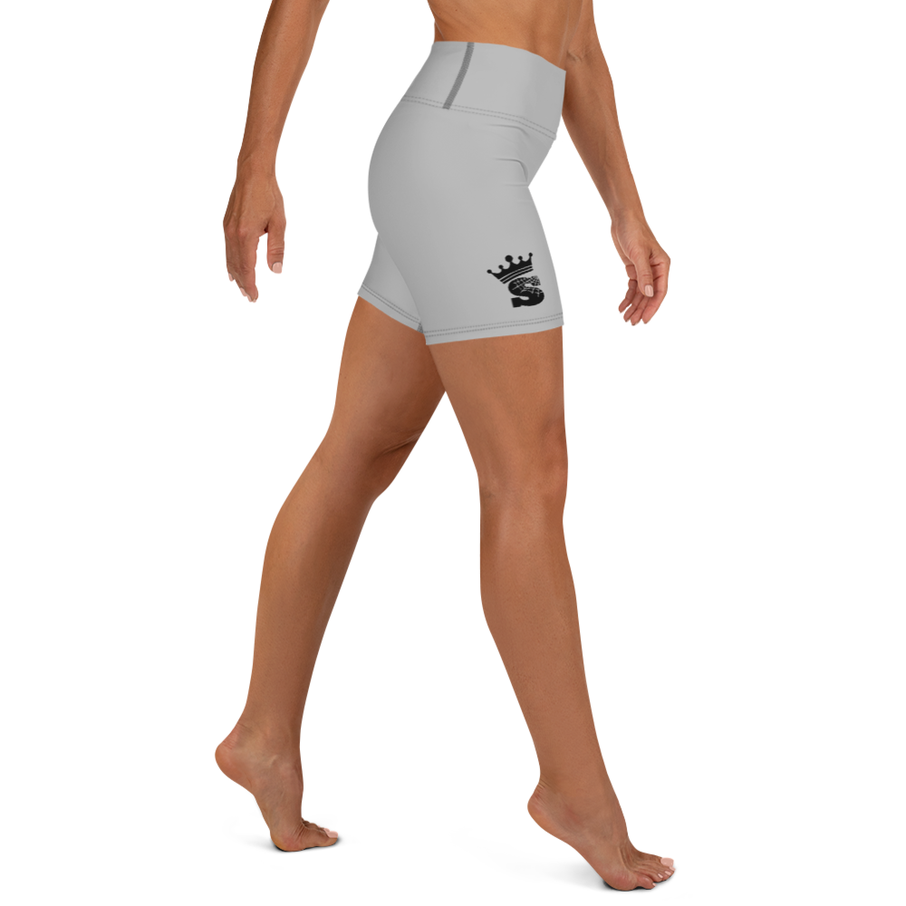 Gray Queen Yoga Shorts (black logo)