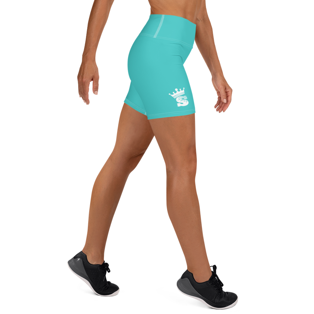 Turquoise Queen Yoga Shorts (white logo)